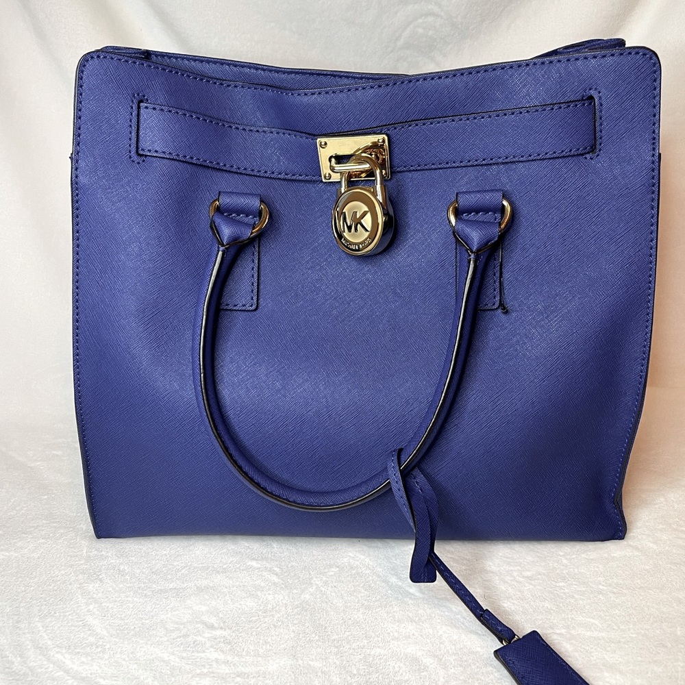 Michael Kors blue Hamilton style bag, EUC